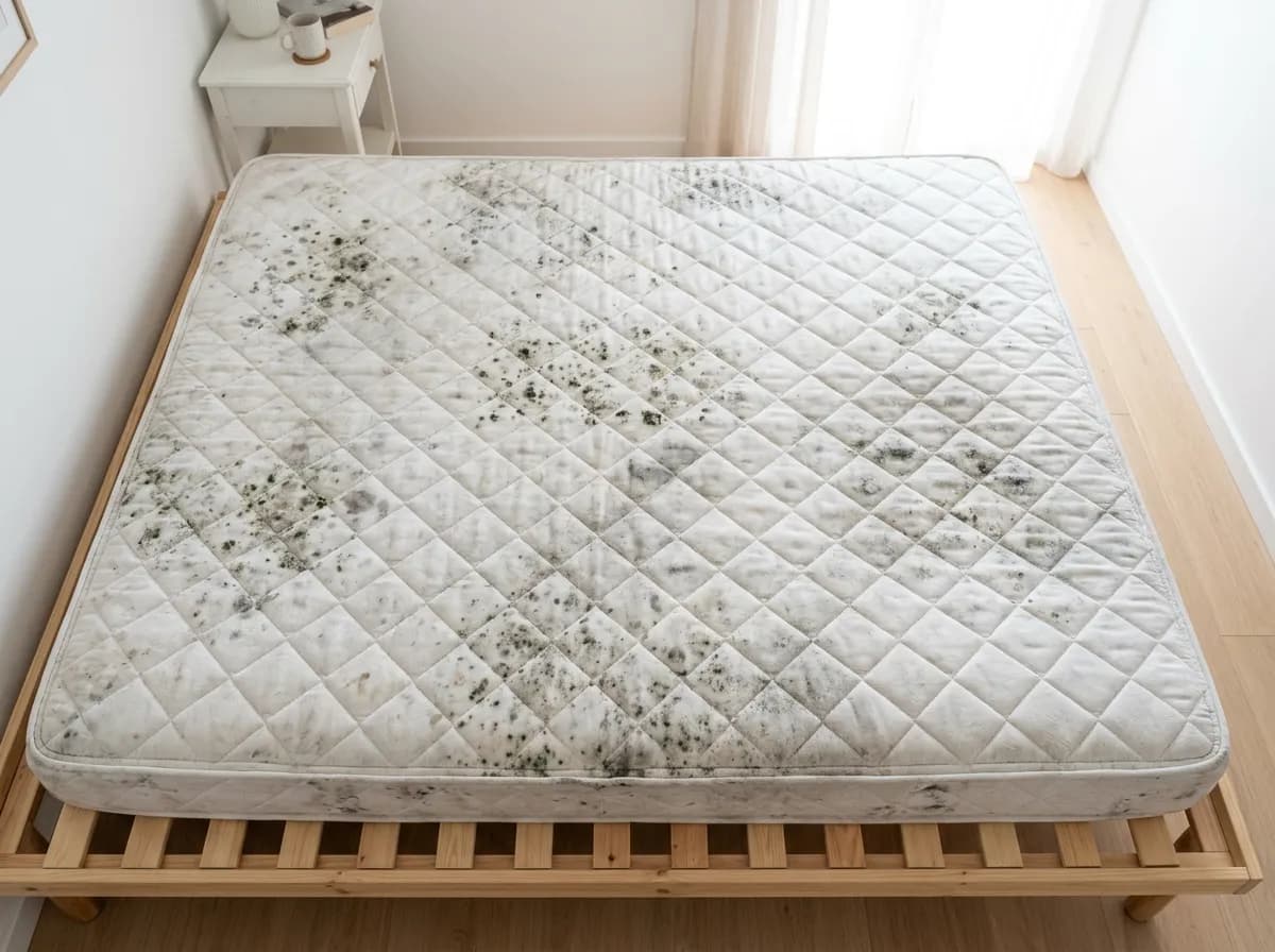 Overhead view of heavy mould contamination across full mattress