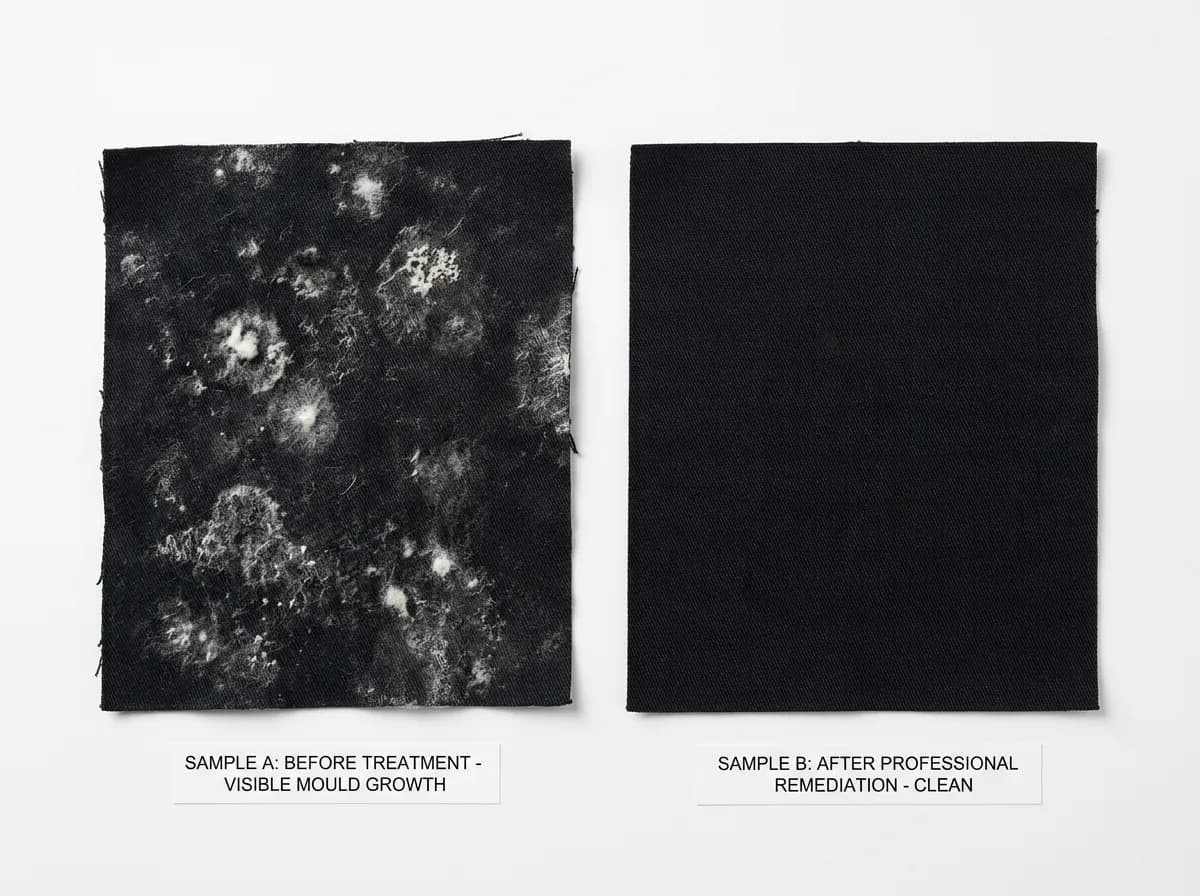 Real mould removal results on fabric — before and after treatment